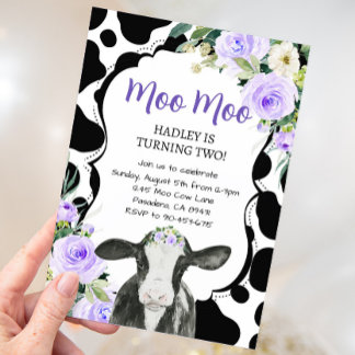 Paarse Bloemen Koe Boerderij Verjaardag Kaart