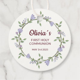 Paarse bloemen Krans Eerste Communie Bedankjes Labels