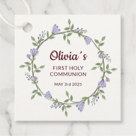 Paarse bloemen Krans Eerste Communie Bedankjes Labels