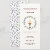 Paarse bloemen Krans Eerste Communie Uitnodiging (Voorkant / Achterkant)