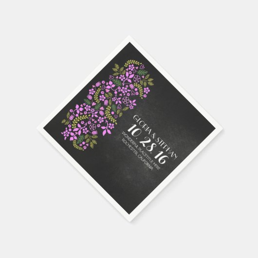 paarse bloemen krijtbord bruiloft papieren servett servetten (Hoek)