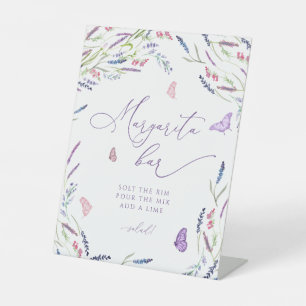 Paarse Bloemen Lavendel Margarita Bar Reclamebord Met Voetstuk