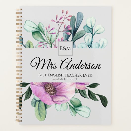Paarse bloemen LERAAR Cadeau - Voeg naam klas jaar Planner (Voorkant)