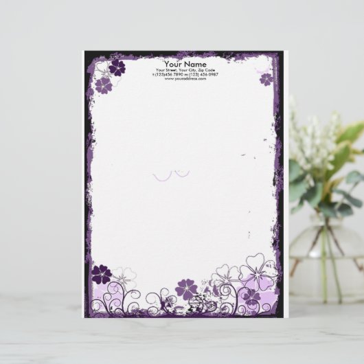 paarse bloemen Letterkop Briefhoofd (Staand voorkant)