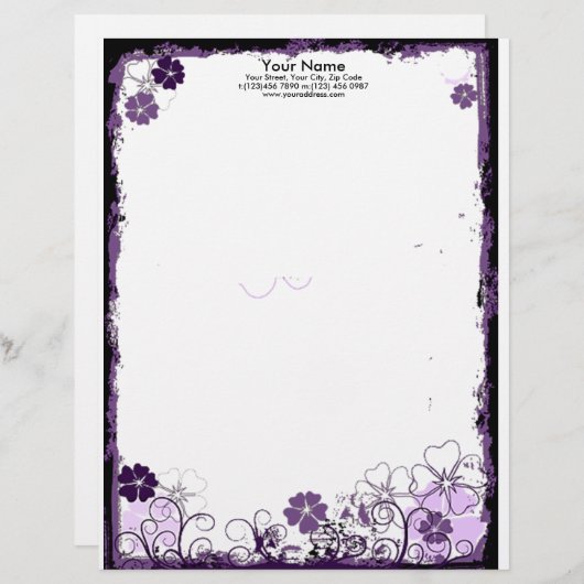 paarse bloemen Letterkop Briefhoofd (Voorkant / Achterkant)