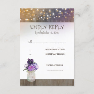 Paarse Bloemen Mason Jar Bruiloft RSVP Kaartje