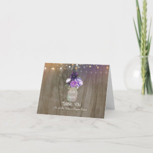 Paarse Bloemen Mason Jar Rustieke Bruiloft Dank u Bedankkaart