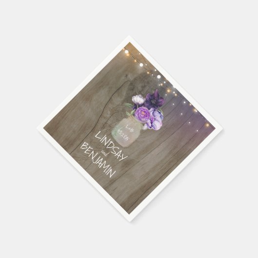 Paarse Bloemen Mason Jar Rustieke Bruiloft Servetten (Hoek)