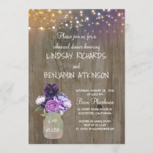 Paarse Bloemen Mason Jar Rustieke repetitie diner Kaart