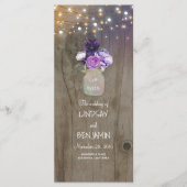 Paarse Bloemen Mason Jar Rustieke Trouwprogramma's Programma (Voorkant)