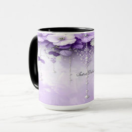 Paarse Bloemen met Afhangende Parels Mok