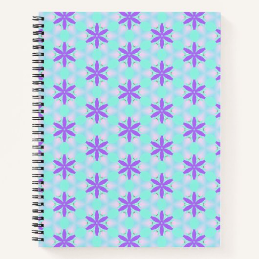 Paarse bloemen met aquamarijn en roze bloemblaadje notitieboek (Voorkant)