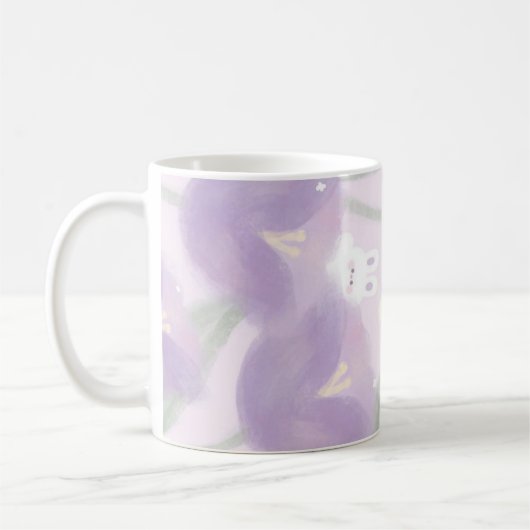 Paarse bloemen met een klein konijntje koffiemok (Links)