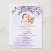 Paarse Bloemen met Fotodoop Uitnodiging (Voorkant)