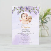 Paarse Bloemen met Fotodoop Uitnodiging (Staand voorkant)