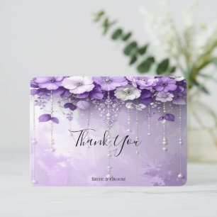 Paarse Bloemen met Hangende Parels Bedankkaart