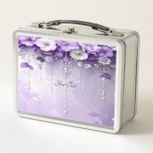 Paarse Bloemen met Hangende Parels Broodtrommel