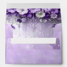 Paarse Bloemen met Hangende Parels Envelop