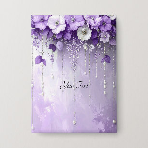 Paarse Bloemen met Hangende Parels Knop Button
