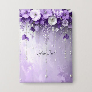 Paarse Bloemen met Hangende Parels Knop Button
