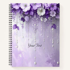 Paarse Bloemen met Hangende Parels Notitieboek