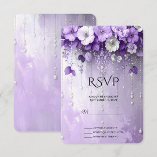 Paarse Bloemen met Hangende Parels RSVP Kaart