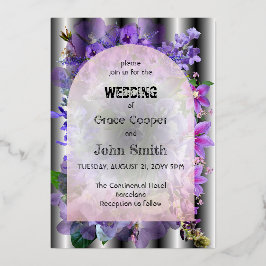 paarse bloemen met illusionaire achtergrond folie uitnodiging