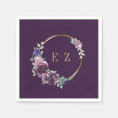 Paarse Bloemen Monogram Boho Goud Lijst Bruiloft Servet (Voorkant)