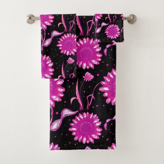 Paarse Bloemen Motief Handdoek Set (Insitu)