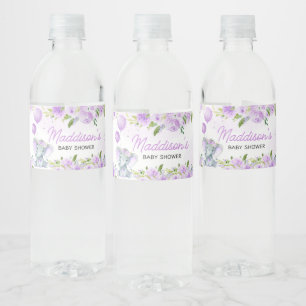 Paarse bloemen olifant Baby shower Waterfles Etiket