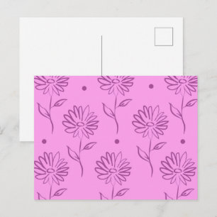 Paarse Bloemen Omlijning Patroon Briefkaart