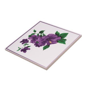 Paarse bloemen ontworpen Tegel Tegeltje