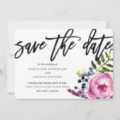 paarse bloemen opslaan van het datumscript save the date (Voorkant)
