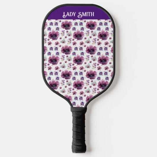 paarse bloemen pickleball paddle (Voorkant)