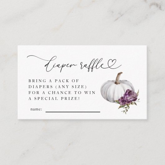 Paarse Bloemen Pompoen Luier Raffle Ticket Informatiekaartje (Voorkant)
