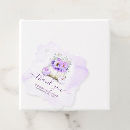 Paarse Bloemen Pompoenen Baby shower Dank u Bedankjes Labels (In situ)