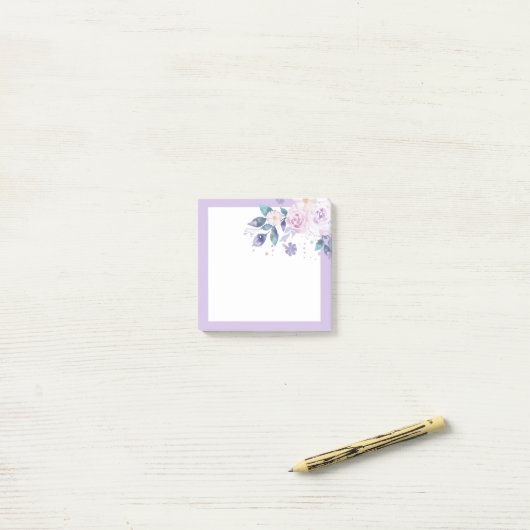 paarse bloemen post-it® notes (Op bureau)
