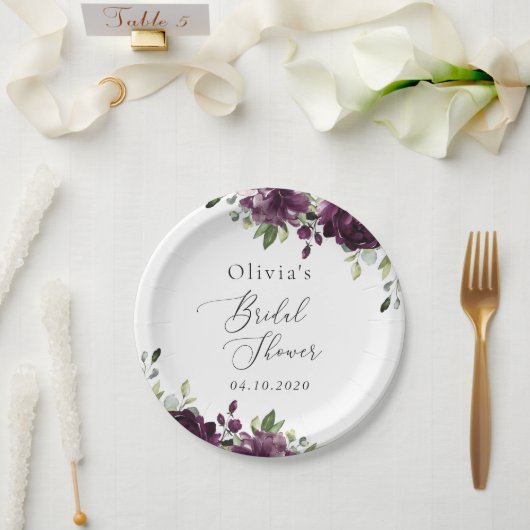 Paarse Bloemen, Pruim Bloemen, Boho, Bruidsfeest Papieren Bordje (Huwelijk)