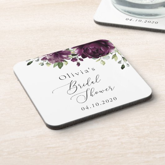 Paarse Bloemen, Pruim Bloemen, Boho, Bruidsmeisje Bier Onderzetter (Linkerzijde)