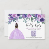 Paarse Bloemen Quinceanera QR Code RSVP (Voorkant)