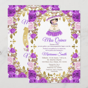 Paarse Bloemen Quinceanera Uitnodiging