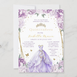 Paarse Bloemen Quinceañera Uitnodiging in het Spaa