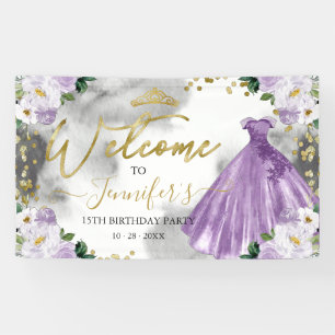 Paarse Bloemen Quinceanera Welkom Spandoek