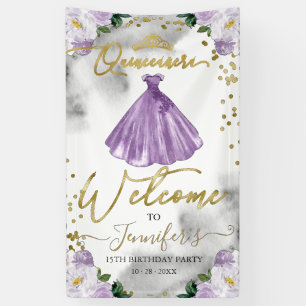 Paarse Bloemen Quinceanera Welkom Spandoek