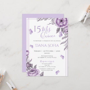 Paarse Bloemen Quincenera Uitnodiging Spaans