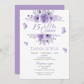 Paarse Bloemen Quincenera Uitnodiging Spaans (Voorkant / Achterkant)