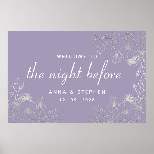 Paarse bloemen repetitie diner welkom poster (Voorkant)