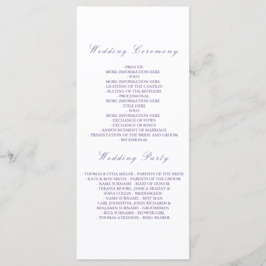 Paarse Bloemen Romantische Bruiloft Programma's (Achterkant)