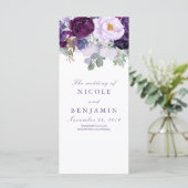Paarse Bloemen Romantische Bruiloft Programma's (Staand voorkant)