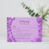 Paarse bloemen RSVP w maaltijd keuzes (Staand voorkant)